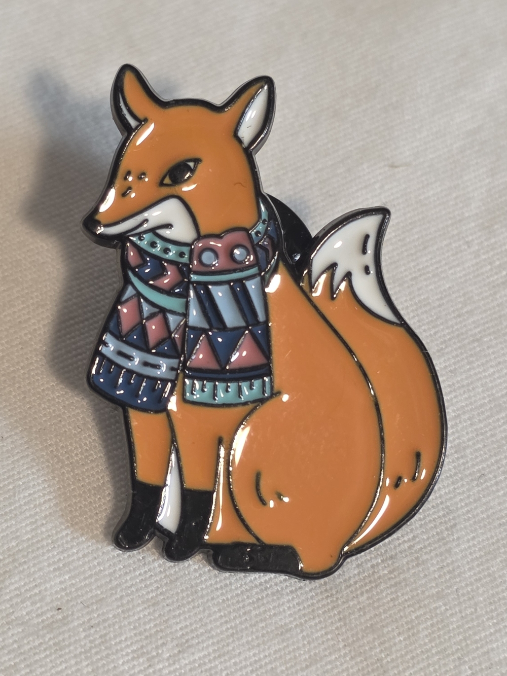 Cute Orange Fox Wearing Scarf Enamel Lapel Pin Winter Autumn Woodland Animal